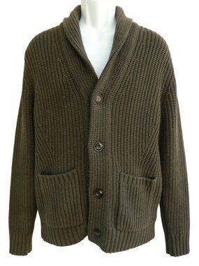 Buck Mason Dark Green Herdsman Shawl Cardigan Wool Cashmere 3D Chunky Ribbed M